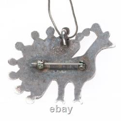 Vintage Zuni sterling silver inlaid peacock pendant/pin with necklace