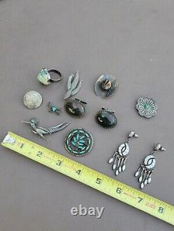 Vintage native American Western sterling silver jewelry lot turquoise Ring pin