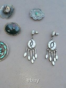 Vintage native American Western sterling silver jewelry lot turquoise Ring pin