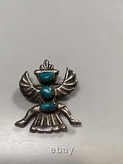 Vintage native american zuni stetling silver turquoise pin