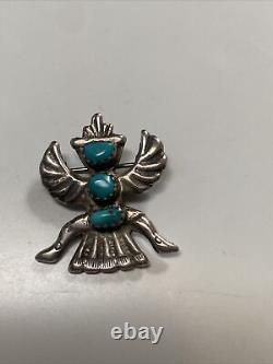 Vintage native american zuni stetling silver turquoise pin