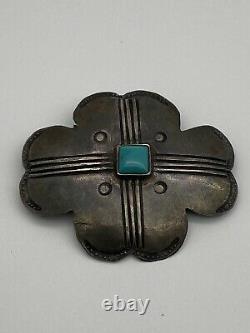 Vintage old pawn native american Turquoise Pin Brooch Sterling Silver