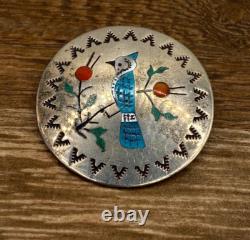 Vintage sterling Zuni, blue jay, inlay pendant/brooch signed R. Boyd 10.41g