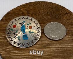 Vintage sterling Zuni, blue jay, inlay pendant/brooch signed R. Boyd 10.41g
