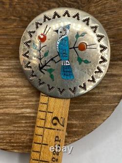 Vintage sterling Zuni, blue jay, inlay pendant/brooch signed R. Boyd 10.41g