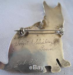 Virgil &shirley Benn Signed Zuni Sterling Silver Bobcat Mosaic Inlay Pin Pendant