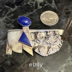 Vntg Navajo Sterling Silver Blue Lapis Modernint Brooch Pin Signed 1995 BDFA EUC