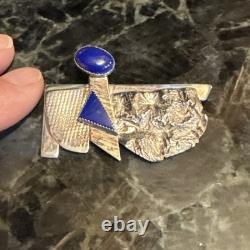 Vntg Navajo Sterling Silver Blue Lapis Modernint Brooch Pin Signed 1995 BDFA EUC
