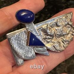 Vntg Navajo Sterling Silver Blue Lapis Modernint Brooch Pin Signed 1995 BDFA EUC
