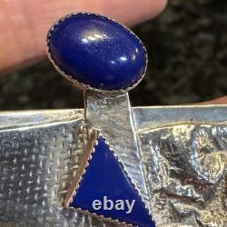 Vntg Navajo Sterling Silver Blue Lapis Modernint Brooch Pin Signed 1995 BDFA EUC