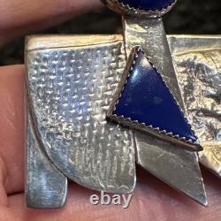 Vntg Navajo Sterling Silver Blue Lapis Modernint Brooch Pin Signed 1995 BDFA EUC