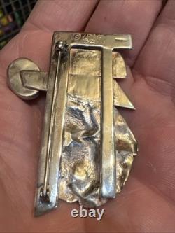 Vntg Navajo Sterling Silver Blue Lapis Modernint Brooch Pin Signed 1995 BDFA EUC