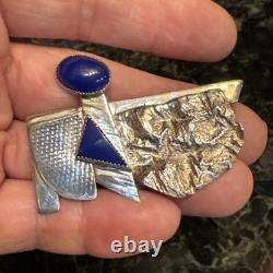 Vntg Navajo Sterling Silver Blue Lapis Modernint Brooch Pin Signed 1995 BDFA EUC