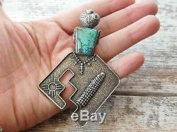 Vtg 1990 Sterling Silver ANTHONY LOVATO Turquoise CORN MAIDEN Silver PENDANT Pin