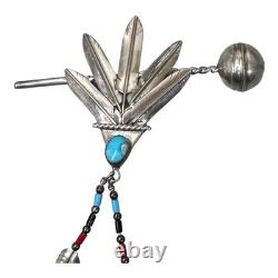 Vtg 5 Native American Sterling Silver Brooch Pin Turquoise Stone Spear Feather