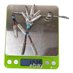 Vtg 5 Native American Sterling Silver Brooch Pin Turquoise Stone Spear Feather