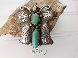 Vtg 70's NAVAJO Albert McCabe Sterling Silver Turquoise BUTTERFLY Pin BROOCH