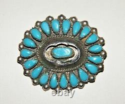 Vtg/Atq Sterling Silver ZUNI TURQUOISE PETIT POINT BROOCH PIN Old Pawn15.2g