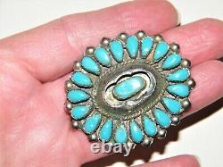 Vtg/Atq Sterling Silver ZUNI TURQUOISE PETIT POINT BROOCH PIN Old Pawn15.2g