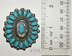 Vtg/Atq Sterling Silver ZUNI TURQUOISE PETIT POINT BROOCH PIN Old Pawn15.2g