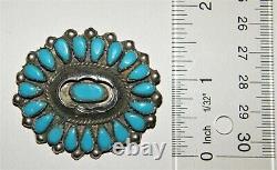Vtg/Atq Sterling Silver ZUNI TURQUOISE PETIT POINT BROOCH PIN Old Pawn15.2g