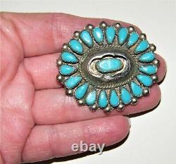 Vtg/Atq Sterling Silver ZUNI TURQUOISE PETIT POINT BROOCH PIN Old Pawn15.2g