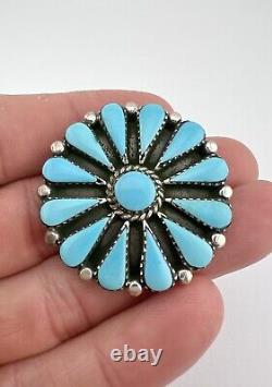 Vtg BY Navajo Sterling Silver Turquoise Round Cluster Pin Brooch Pendant 1.5