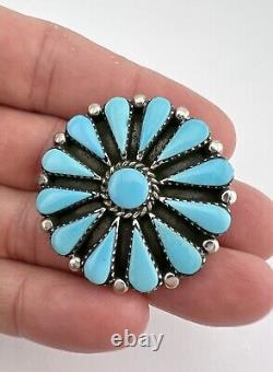 Vtg BY Navajo Sterling Silver Turquoise Round Cluster Pin Brooch Pendant 1.5