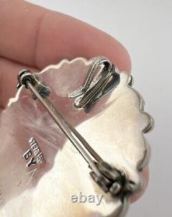 Vtg BY Navajo Sterling Silver Turquoise Round Cluster Pin Brooch Pendant 1.5