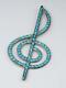Vtg Bowannie Zuni Treble Clef Musical Note Turquoise Sterling Pendant Pin Brooch