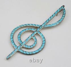 Vtg Bowannie Zuni Treble Clef Musical Note Turquoise Sterling Pendant Pin Brooch