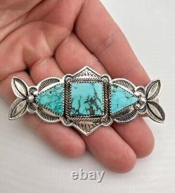 Vtg De Chelly Navajo Sterling Silver Natural Spiderweb Turquoise Brooch Pin 3