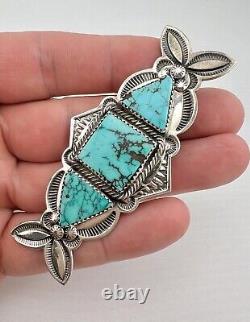 Vtg De Chelly Navajo Sterling Silver Natural Spiderweb Turquoise Brooch Pin 3