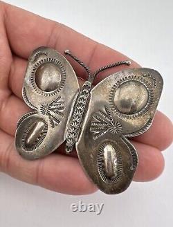 Vtg Fred Harvey Era Navajo Sterling Silver Stamped Butterfly Pin Pendant 2.25
