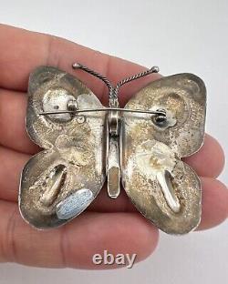 Vtg Fred Harvey Era Navajo Sterling Silver Stamped Butterfly Pin Pendant 2.25