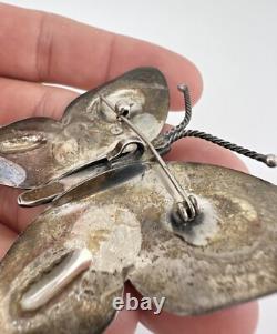 Vtg Fred Harvey Era Navajo Sterling Silver Stamped Butterfly Pin Pendant 2.25
