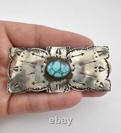 Vtg Fred Harvey Era Navajo Sterling Silver Turquoise Stamped Arrow Pin Brooch 3