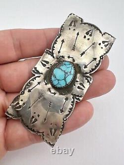 Vtg Fred Harvey Era Navajo Sterling Silver Turquoise Stamped Arrow Pin Brooch 3