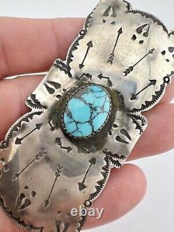 Vtg Fred Harvey Era Navajo Sterling Silver Turquoise Stamped Arrow Pin Brooch 3