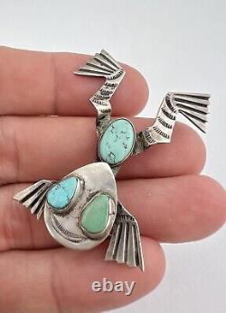 Vtg Fred Harvey Era Navajo Sterling Silver Turquoise Stamped Frog Brooch Pin