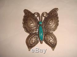 Vtg. Fred Harvey Era Old Pawn Navajo Sterling Silver & Turquoise Butterfly Pin