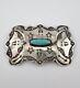 Vtg Fred Harvey Navajo Sterling Silver Turquoise Stamped Star Pin Brooch 2 5/8