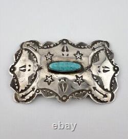 Vtg Fred Harvey Navajo Sterling Silver Turquoise Stamped Star Pin Brooch 2 5/8