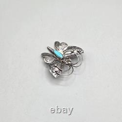 Vtg Handmade Sterling Silver Turquoise Butterfly Brooch Southwest Navajo Native
