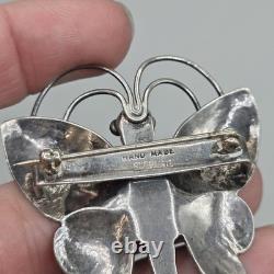 Vtg Handmade Sterling Silver Turquoise Butterfly Brooch Southwest Navajo Native