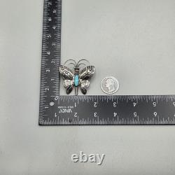 Vtg Handmade Sterling Silver Turquoise Butterfly Brooch Southwest Navajo Native