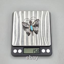 Vtg Handmade Sterling Silver Turquoise Butterfly Brooch Southwest Navajo Native