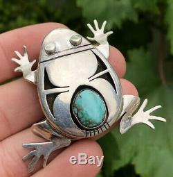 Vtg Hopi Native American Royston Turquoise Frog Shadow Box Pin Brooch Pendant