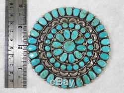 Vtg Huge Navajo Juliana Williams Jw Turquoise Sterling Silver Concho Brooch Pin