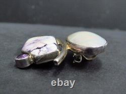 Vtg J. Yates 18G Sterling Silver Abalone Shell Native Handmade Brooch Pendant